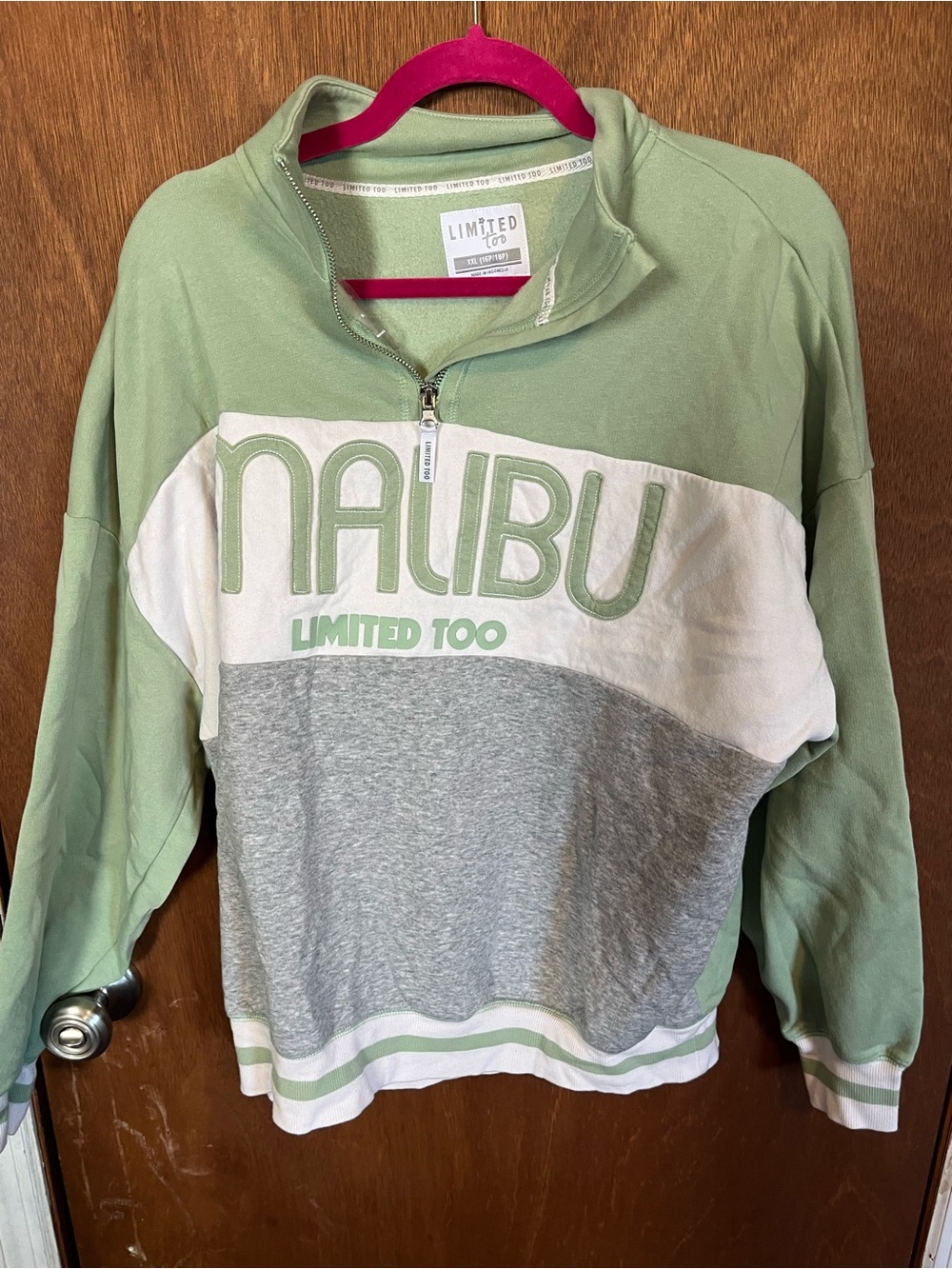 Limited Too Mint Green and Hot Pink Colorblock Quarter-Zip Pullover